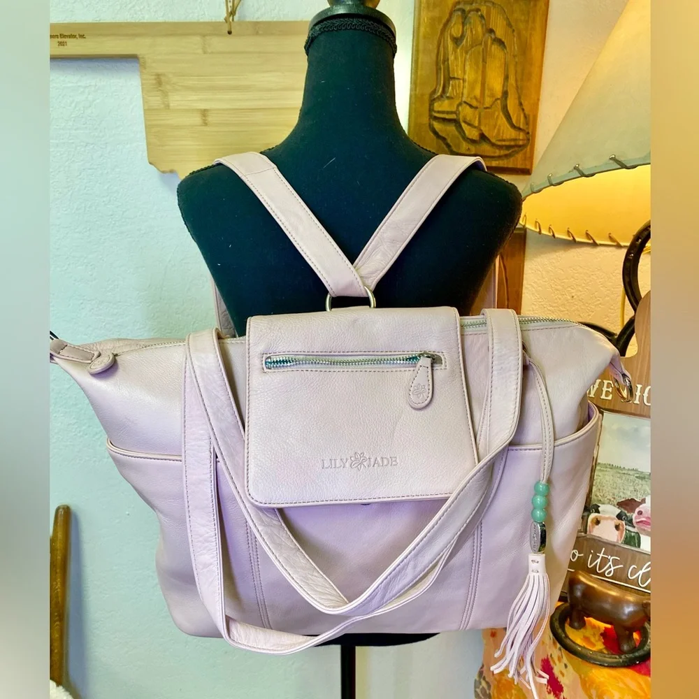 Lily Jade Madeline Convertible Diaper Bag Backpack Blush Pink Full Grain Leather